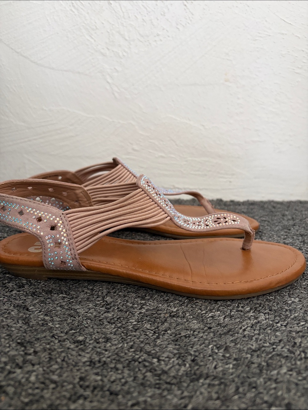 Steve Madden Blush T-Strap Rhinestone Sandals